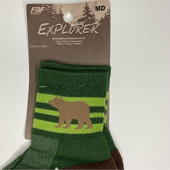 For Bare Feet Socks M Gray Brown Green Bear Stripe Alaska Hiking Walking Fishing - Picture 3 of 7